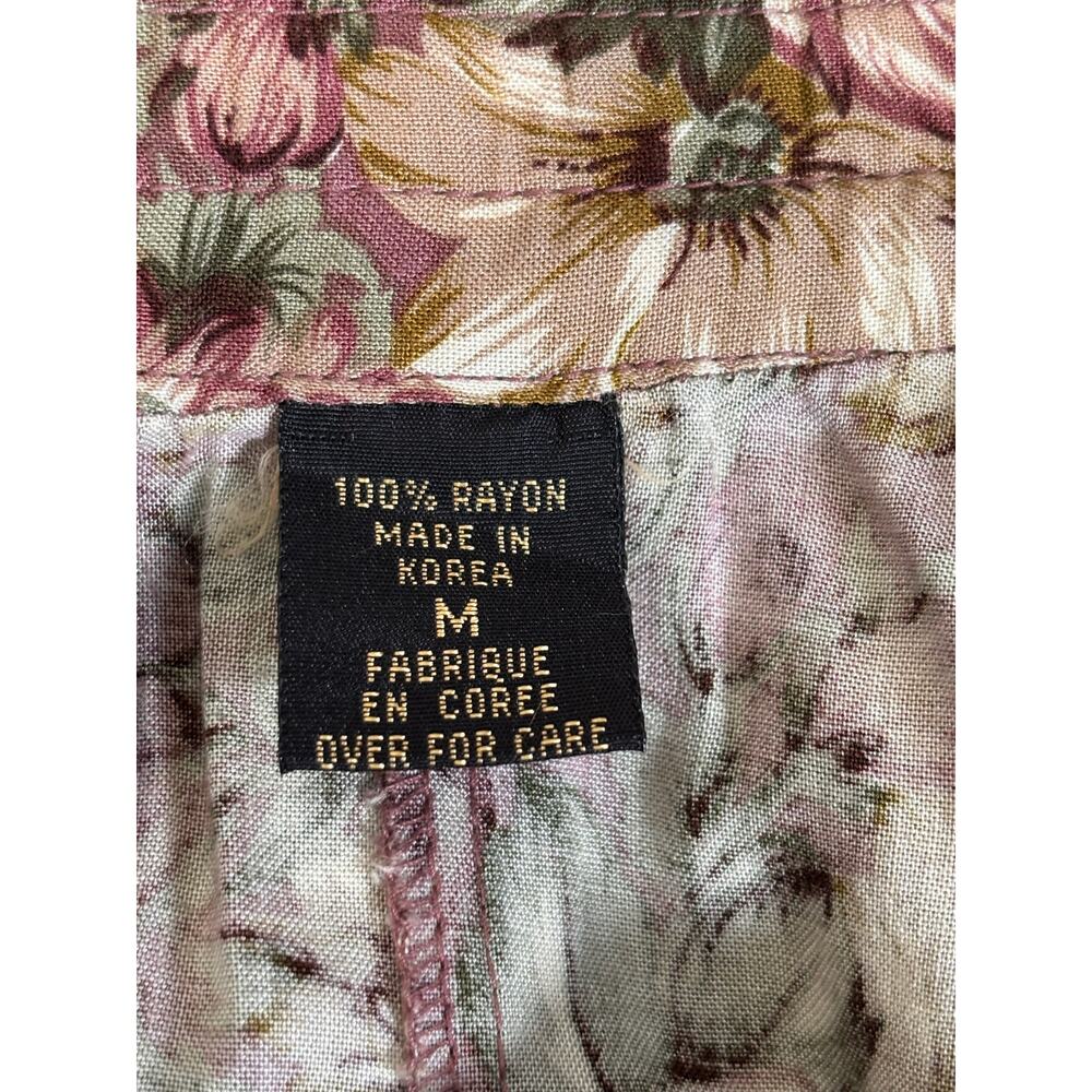 Vintage Floral Flowing Midi Skirt Pink Rose Print Button Front Cottage Romantic - Picture 7 of 11